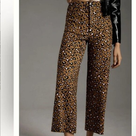 Anthropologie Pants - Maeve Anthropologie Tan Black Pink Cheetah Print Colette Cropped Wide Leg Pant